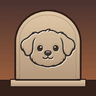 YapSpan app icon: the Yapdo pup engraved on a headstone at dusk